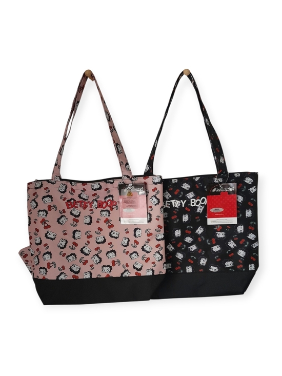Betty Boop Handbags - 2 Piece Betty Boop Cherry Print Shoulder Tote With Attached Pouch Bag Pink Black